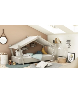 LETTO SINGOLO PER BAMBINI "CASETTA" IN LEGNO GRIGIO 102X223X129 CM